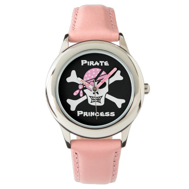 Pirate Princess op zwart met aangepaste tekst Horloge (Voorkant)