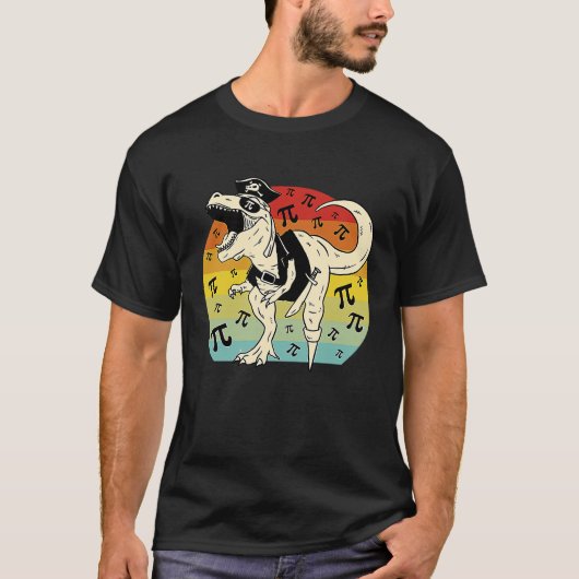 Pirate Rex Dinosaur retro sunset Pie math T-shirt (Voorkant)