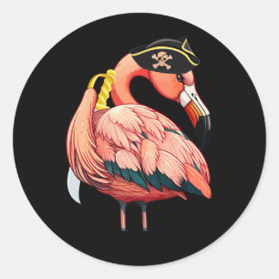 Pirate Roze Flamingo Halloween Party Meisjes Cross Ronde Sticker