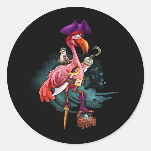 Pirate roze flamingo heks halloween partij meisjes ronde sticker (Voorkant)