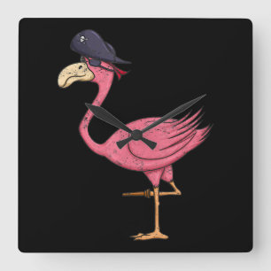 Pirate roze flamingo met epatch halloween vierkante klok