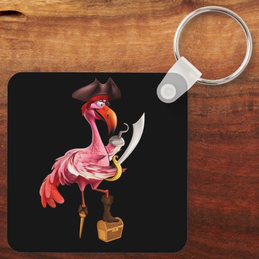 Pirate Roze Flamingo Party Meisjes Ooglapje Hallow Sleutelhanger (Achterkant)