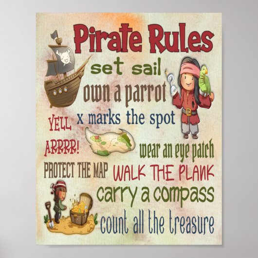 Pirate Rules Motivational Quotes Poster - 8x10 (Devant)