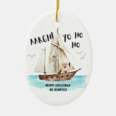 Pirate Santa Schip Grappige nautische Kerstmis Keramisch Ornament (Voorkant)