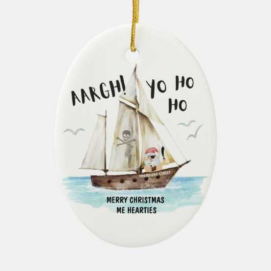 Pirate Santa Schip Grappige nautische Kerstmis Keramisch Ornament (Voorkant)
