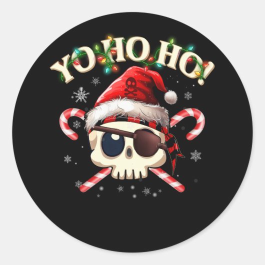 Pirate Santa Skull Crossbones Candy Cane Kerstmis Ronde Sticker (Voorkant)