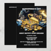 Pirate schatkist gouden edelstenen thema feest kaart (Voorkant / Achterkant)