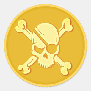Pirate schedel gouden munt schat Dubloon Ronde Sticker