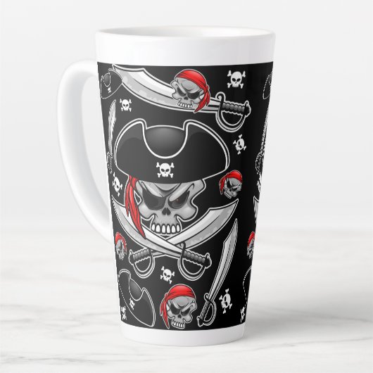 Pirate schedel met gekruiste sabels latte mok (Linkerhoek)