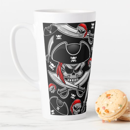 Pirate schedel met gekruiste sabels latte mok (In situ)