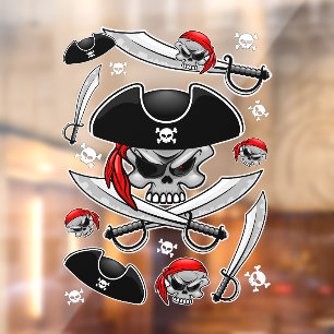 Pirate schedel met gekruiste sabels raamsticker