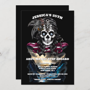 Pirate schedel vrouw grot schat thema feest kaart