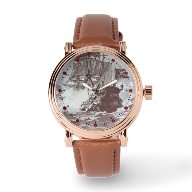 PIRATE SCHIP BATTLE IN ZWARTE EN WITTE HORLOGE (Voorkant)