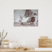 PIRATE SCHIP BATTLE IN ZWARTE EN WITTE POSTER (Keuken)
