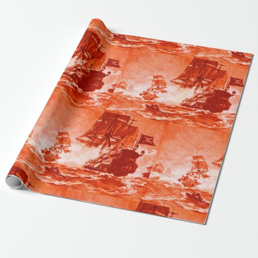 PIRATE SCHIP BATTON IN RED CADEAUPAPIER (Uitgerold)