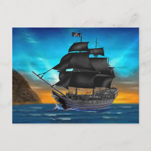 PIRATE SCHIP OP SUNSET BRIEFKAART (Voorkant)
