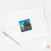 PIRATE SCHIP OP SUNSET VIERKANTE STICKER (Envelop)