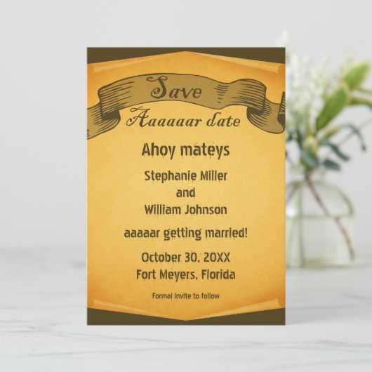 Pirate Scroll sparen de Datum uitnodigen Save The Date (Staand voorkant)