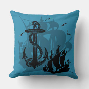 Pirate Ship & Anchor Black Silhouette Kussen