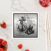 Pirate Ship & Anchor Black Silhouette Napkins 2 Servetten (Insitu)