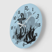 Pirate Ship & Anchor Black Silhouette Wall Clock 2 Grote Klok (Hoek)