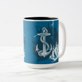 Pirate Ship & Anchor White Silhouette Mok (Voorkant rechts)