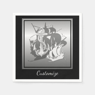 Pirate Ship & Anchor White Silhouette Napkins 2 Servetten