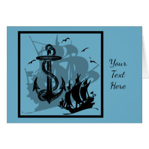 Pirate Ship & Ancres Black Silhouette Card 3