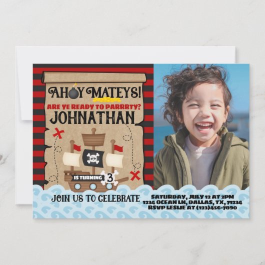 Pirate Ship Anniversaire Fête Invitation Invitatio (Devant)