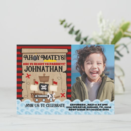 Pirate Ship Anniversaire Fête Invitation Invitatio (Debout devant)