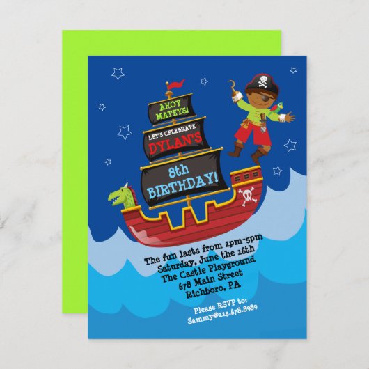 Pirate Ship Anniversaire Invitation (Devant / Derrière)