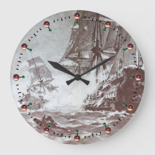 PIRATE SHIP BATTLE Black White Grote Klok