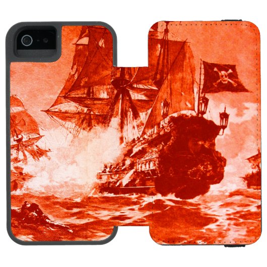 PIRATE SHIP BATTLE IN rood wit Incipio iPhone Portemonnee Hoesje (Agenda Open)