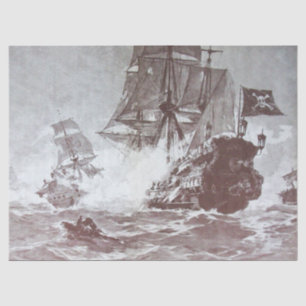 PIRATE SHIP BATTLE Zwart Wit Grijs Hues Tissuepapier