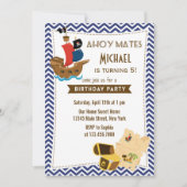Pirate Ship Birthday Invitation Blue (Devant)