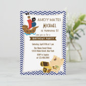 Pirate Ship Birthday Invitation Blue (Debout devant)