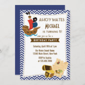 Pirate Ship Birthday Invitation Blue (Devant / Derrière)