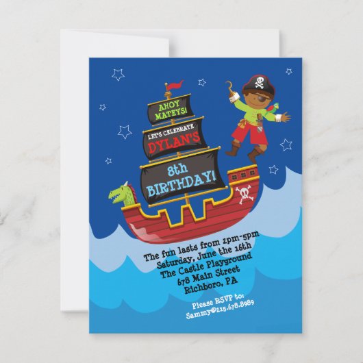 Pirate Ship Birthday Invitation Kaart (Voorkant)