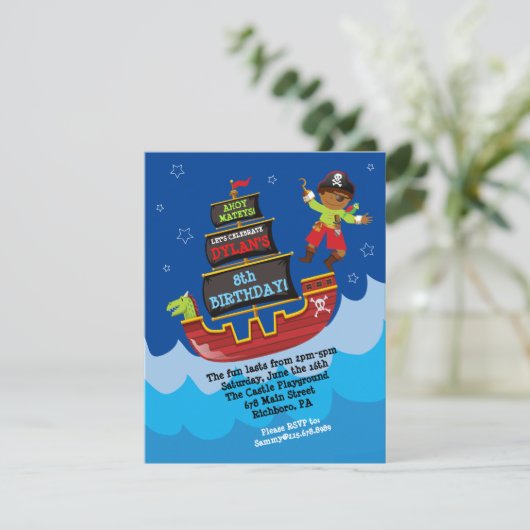 Pirate Ship Birthday Invitation Kaart (Staand voorkant)