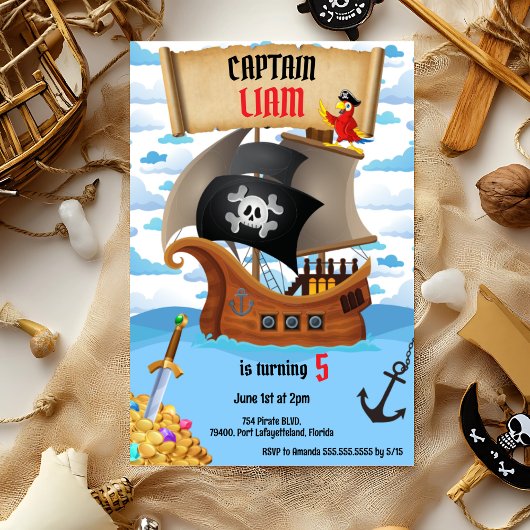 Pirate Ship Birthday Invitation pour enfants