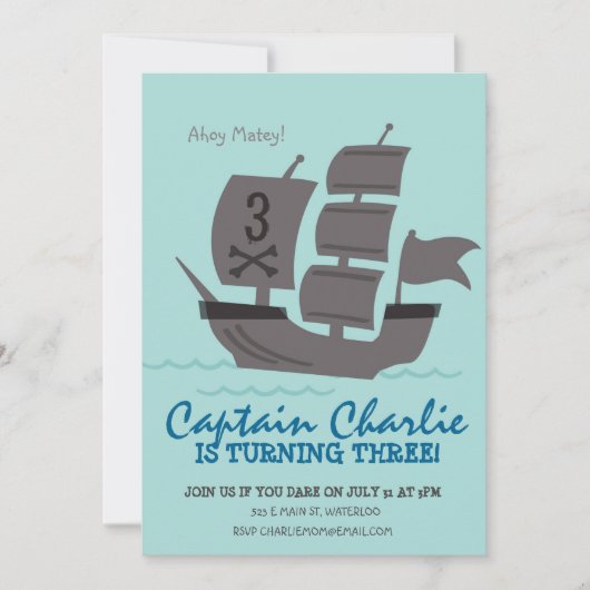 Pirate Ship Birthday Party Invite Kaart (Voorkant)