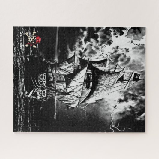 Pirate Ship Black and White Jigsaw Puzzle Puzzle (Horizontal)