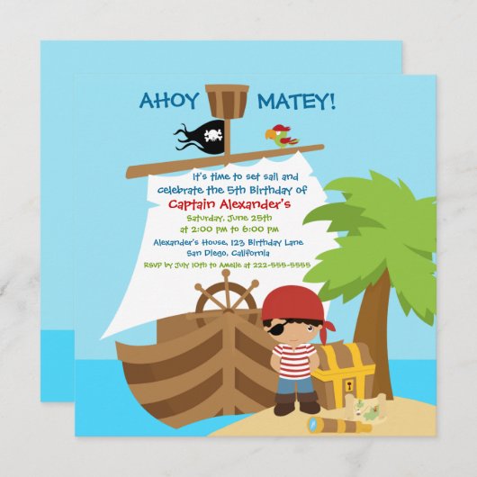 Pirate Ship Boy Anniversaire Fête Invitation (Devant / Derrière)
