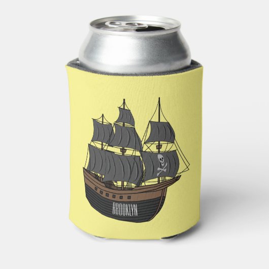 Pirate ship cartoon illustratie blikjeskoeler (Blikje Achterkant)