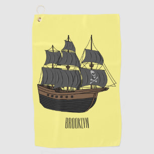 Pirate ship cartoon illustratie golfhanddoek