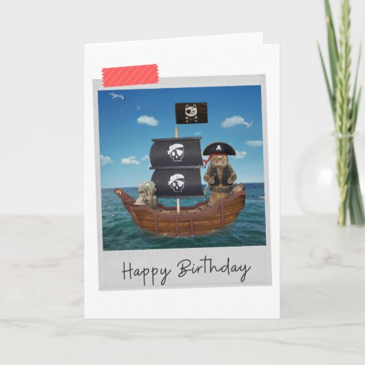 Pirate Ship Cat Funny Birthday Card Kaart (Voorkant)