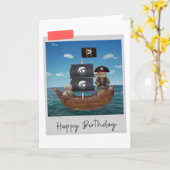 Pirate Ship Cat Funny Birthday Card Kaart (Gele Bloem)