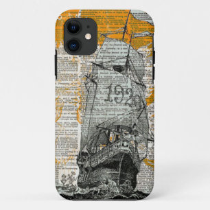 Pirate Ship Drap-ontwerpkrant iPhone 11 Hoesje
