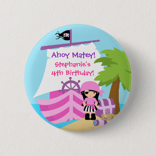 Pirate Ship Girl Birthday Party Button