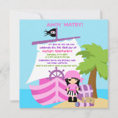 Pirate Ship Girl Birthday Party Invitation Kaart (Voorkant)